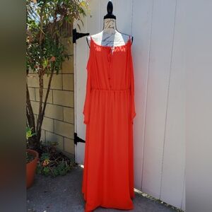 NWT Lane‎ Bryant Red Long Sleeve Cold Shoulder Chiffon Maxi Dress Size 18/20